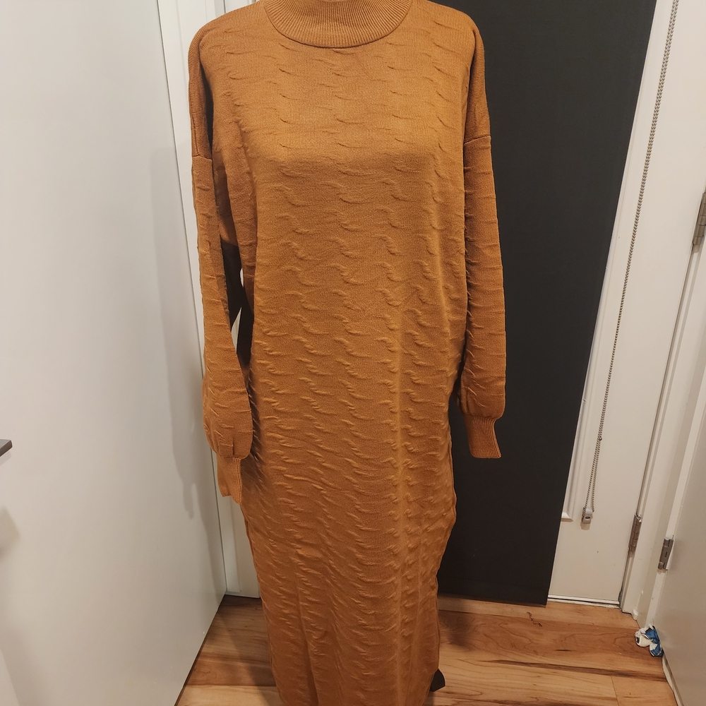Cozy Brown Knit Sweater Dress